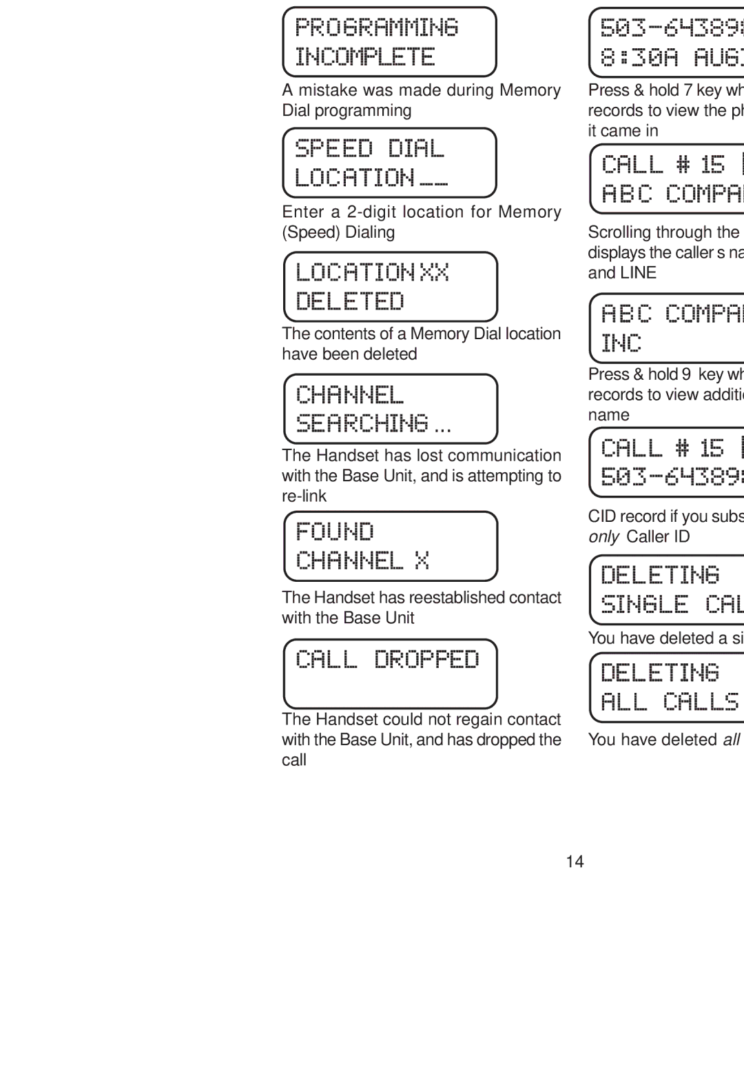 VTech VT 2960 instruction manual Examples of the LCD Display 