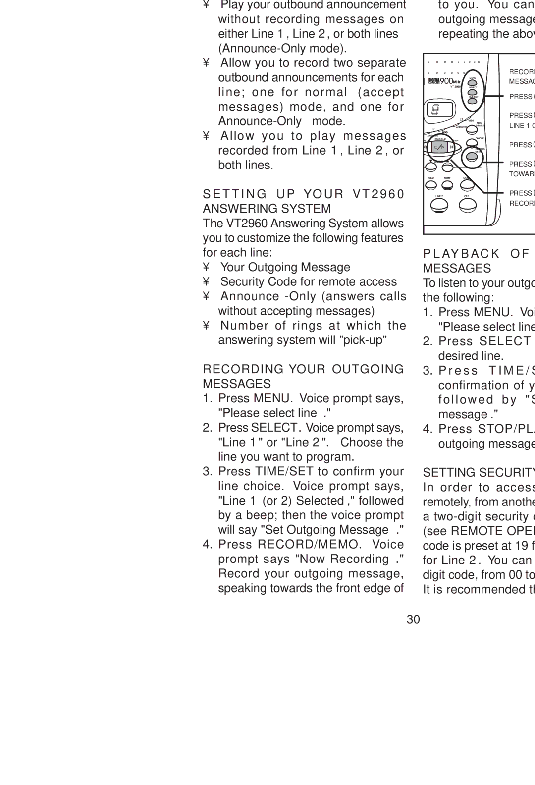 VTech VT 2960 instruction manual VT2960 Answering System 