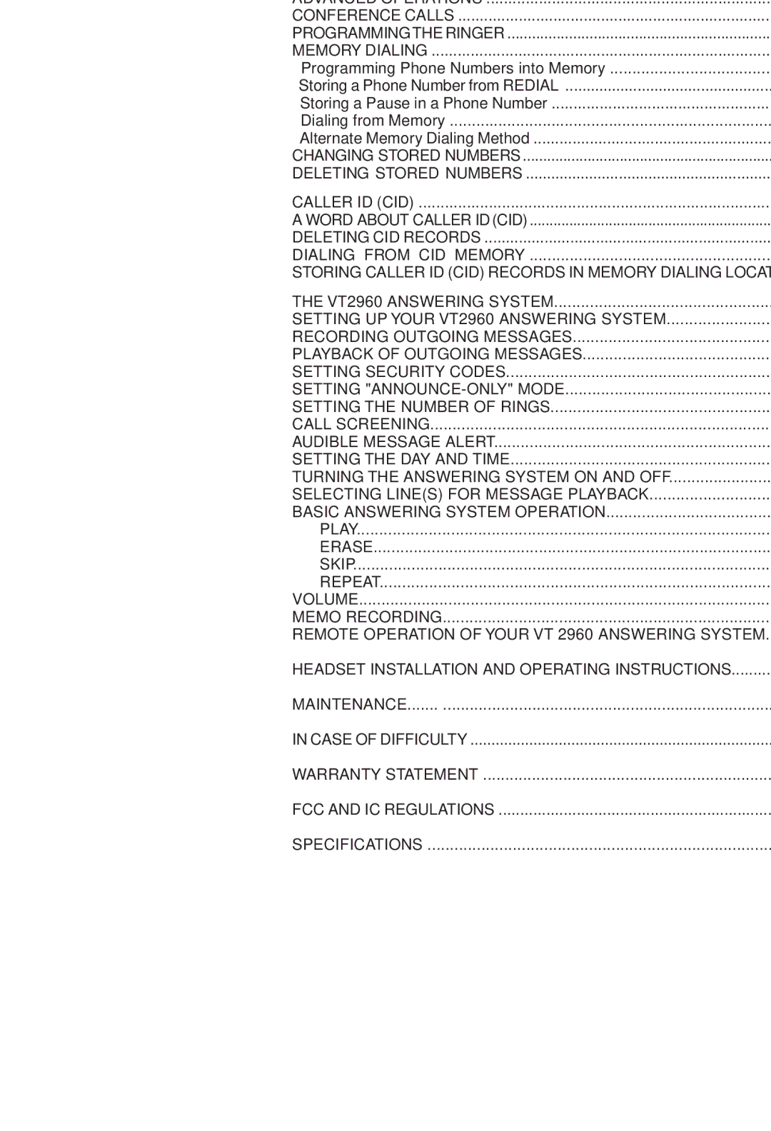 VTech VT 2960 instruction manual Headset Installation and Operating Instructions Maintenance 