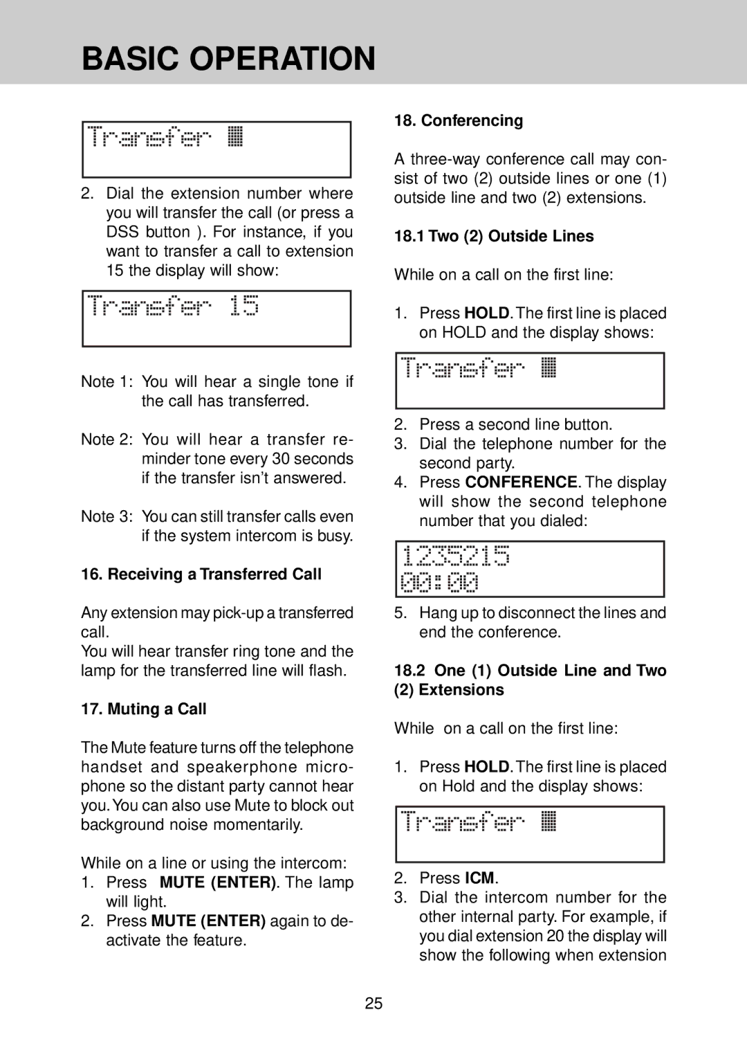 VTech VT 4121 manual Receiving a Transferred Call, Muting a Call, Conferencing, Two 2 Outside Lines 