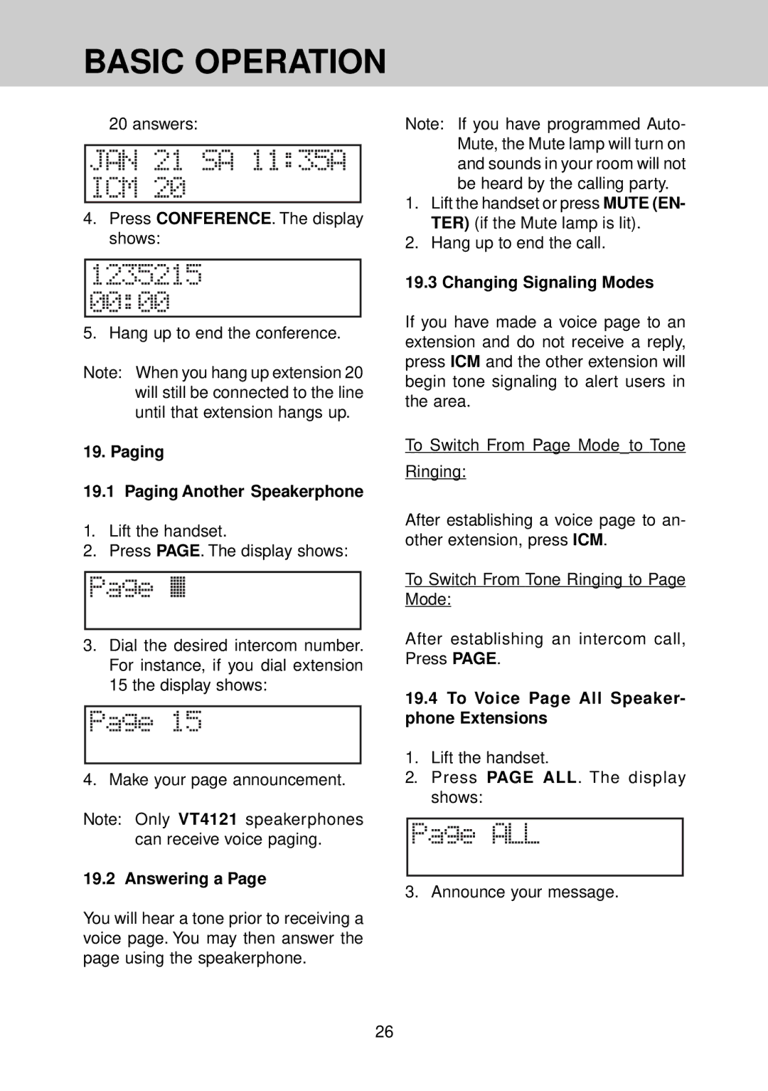 VTech VT 4121 manual Paging Paging Another Speakerphone, Answering a, Changing Signaling Modes 