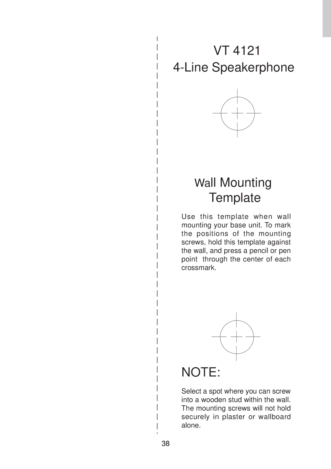 VTech VT 4121 manual Line Speakerphone Wall Mounting Template 