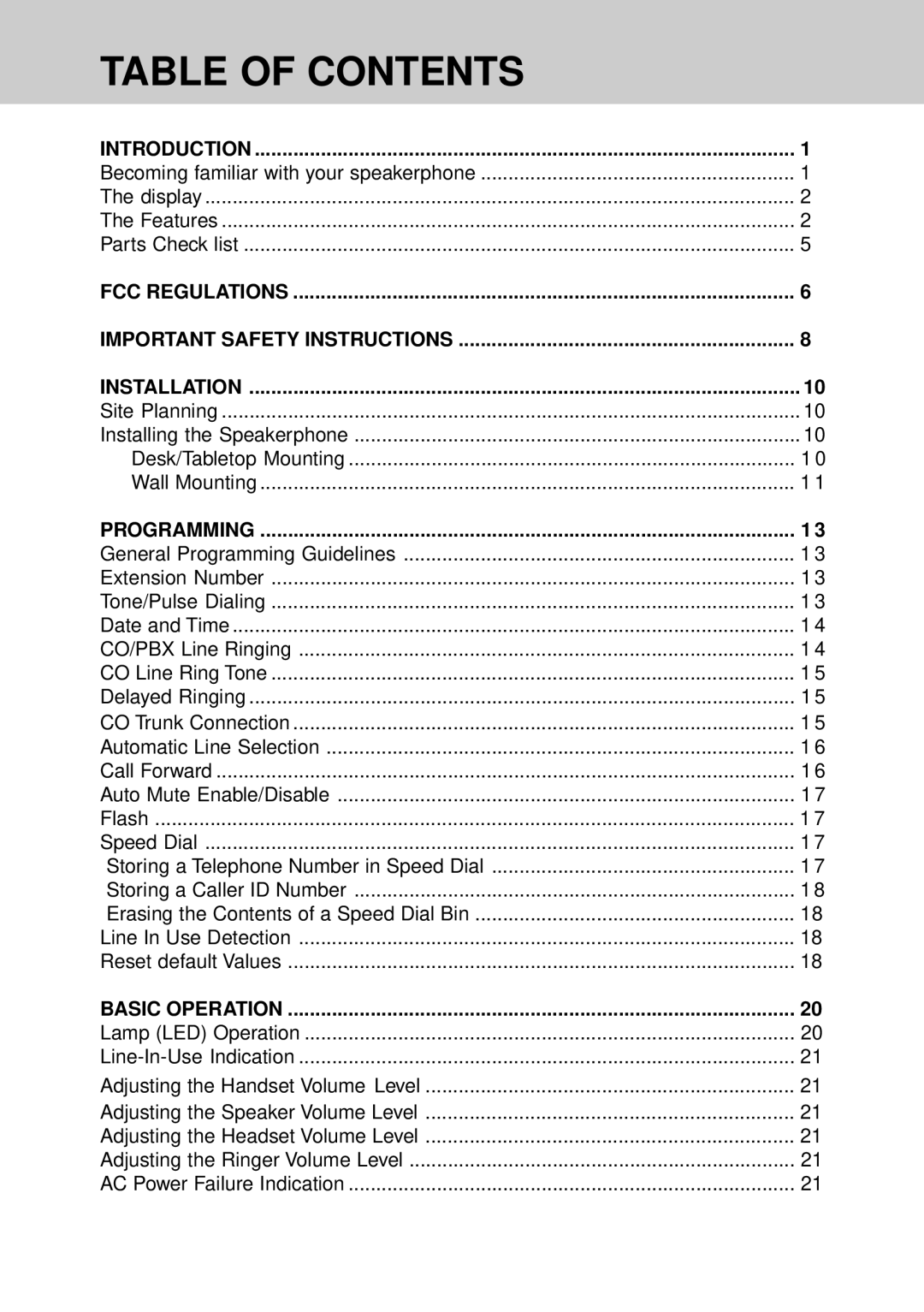 VTech VT 4121 manual Table of Contents 