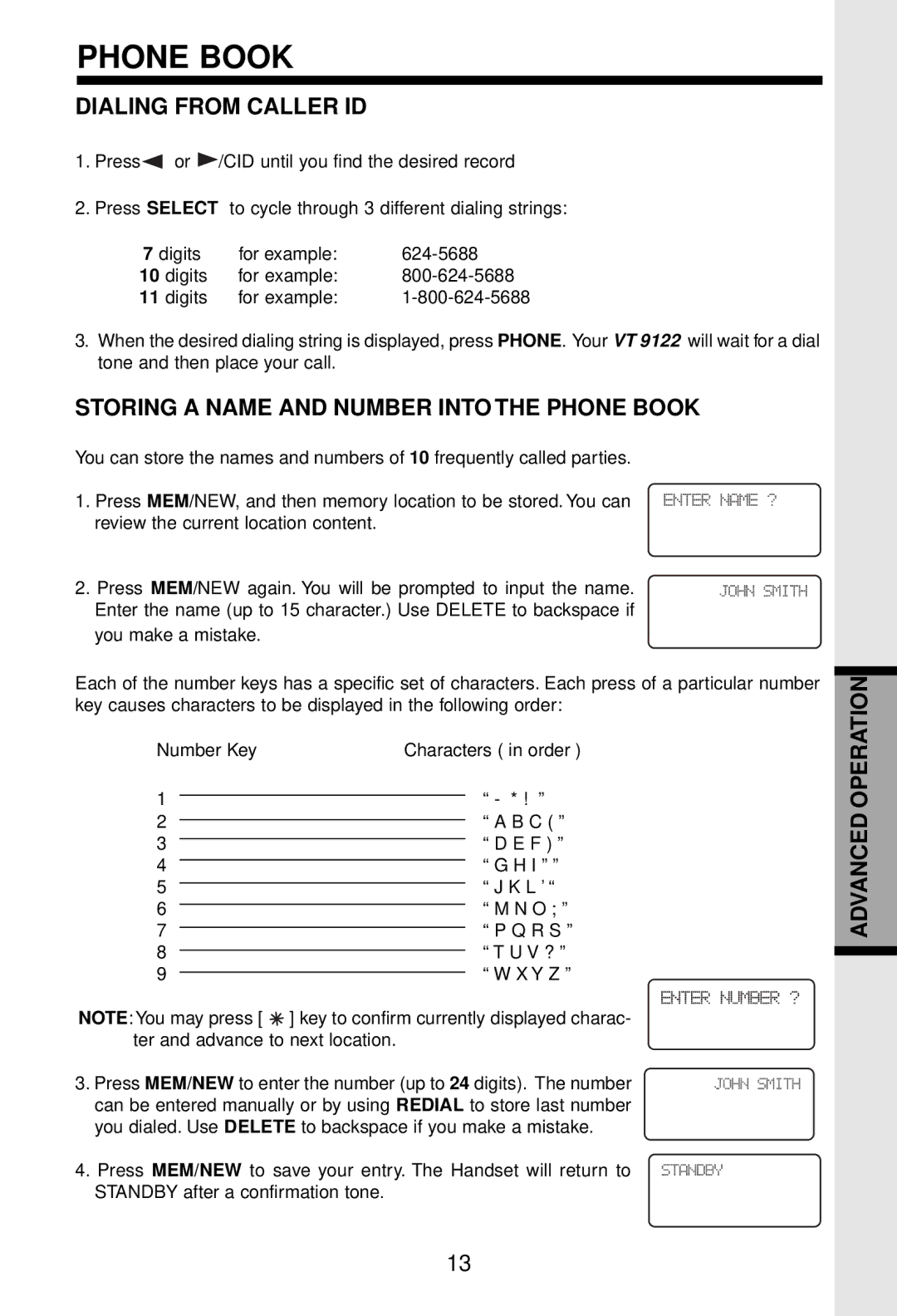 VTech VT 9122 important safety instructions Dialing from Caller ID, Storing a Name and Number Into the Phone Book 