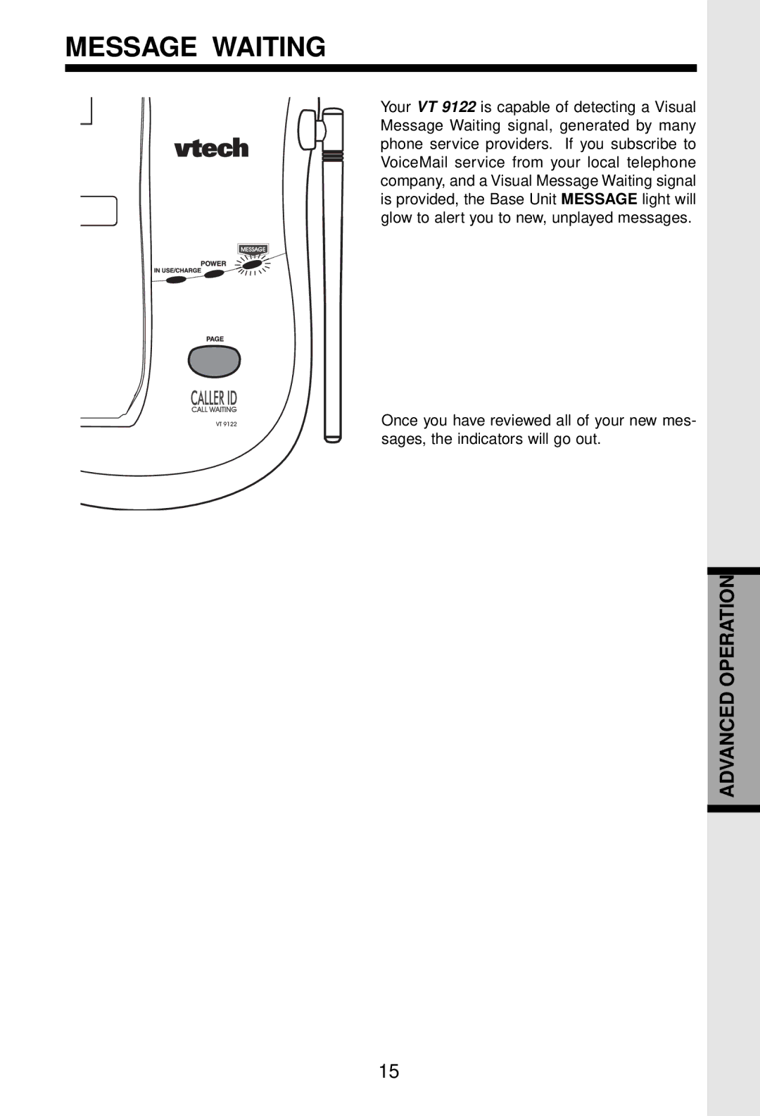 VTech VT 9122 important safety instructions Message Waiting 