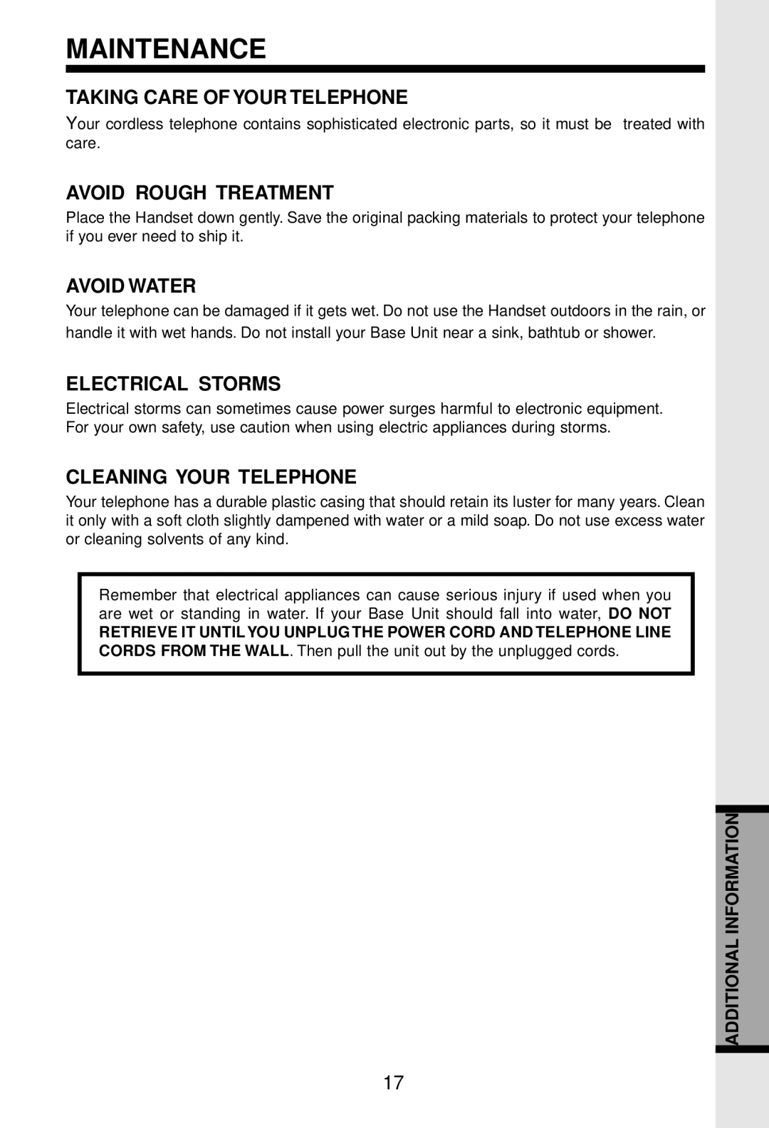 VTech VT 9122 important safety instructions Maintenance 