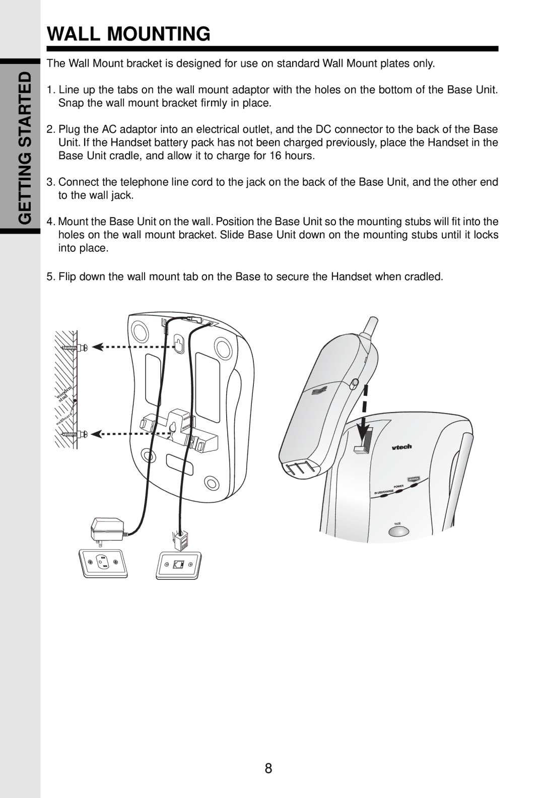 VTech VT 9122 important safety instructions Wall Mounting 