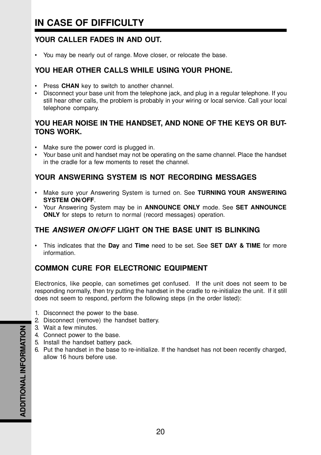 VTech VT 9152 important safety instructions Your Caller Fades in and OUT, YOU Hear Other Calls While Using Your Phone 