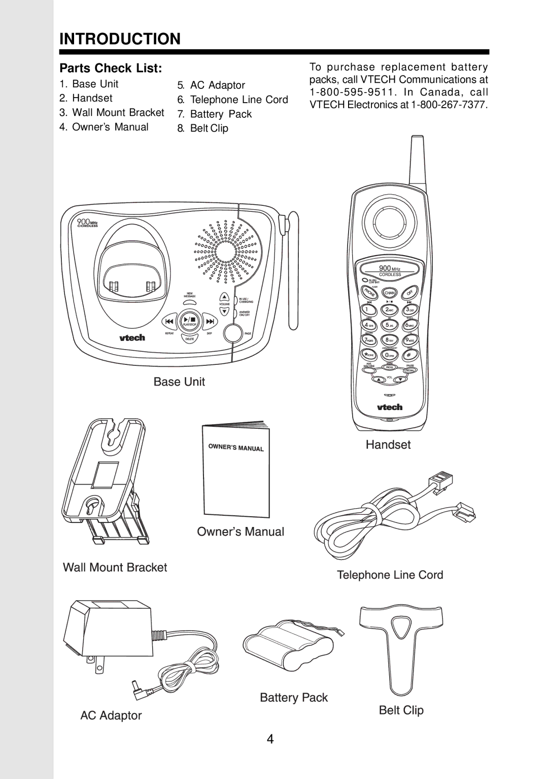 VTech VT 9152 important safety instructions Introduction, Parts Check List 