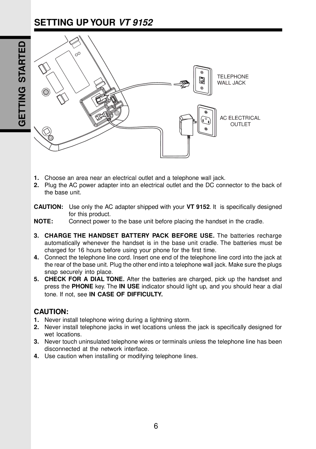 VTech VT 9152 important safety instructions Getting Started Setting UP Your VT 