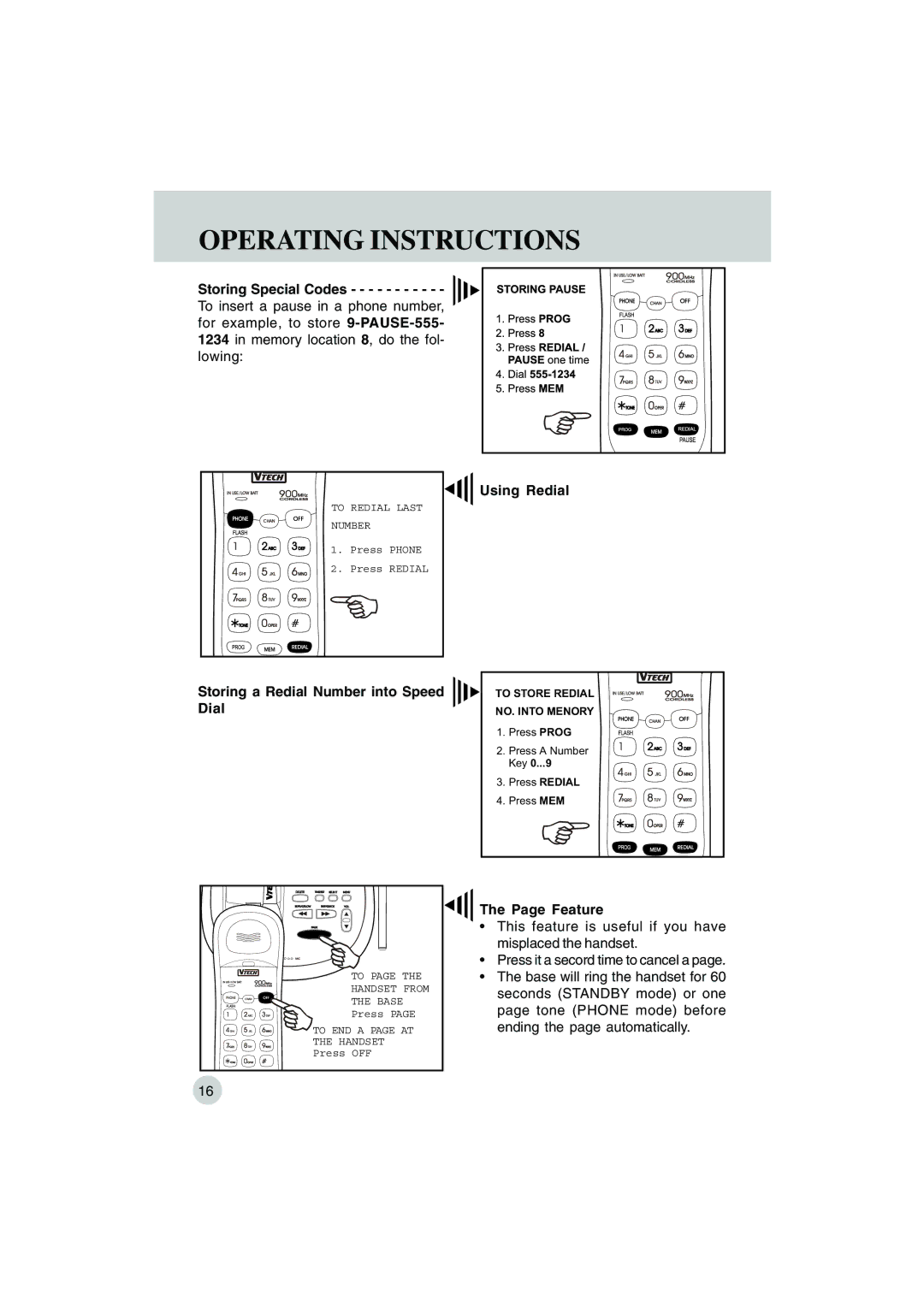 VTech VT 9155 Storing Special Codes, Storing a Redial Number into Speed Dial Using Redial, Feature 