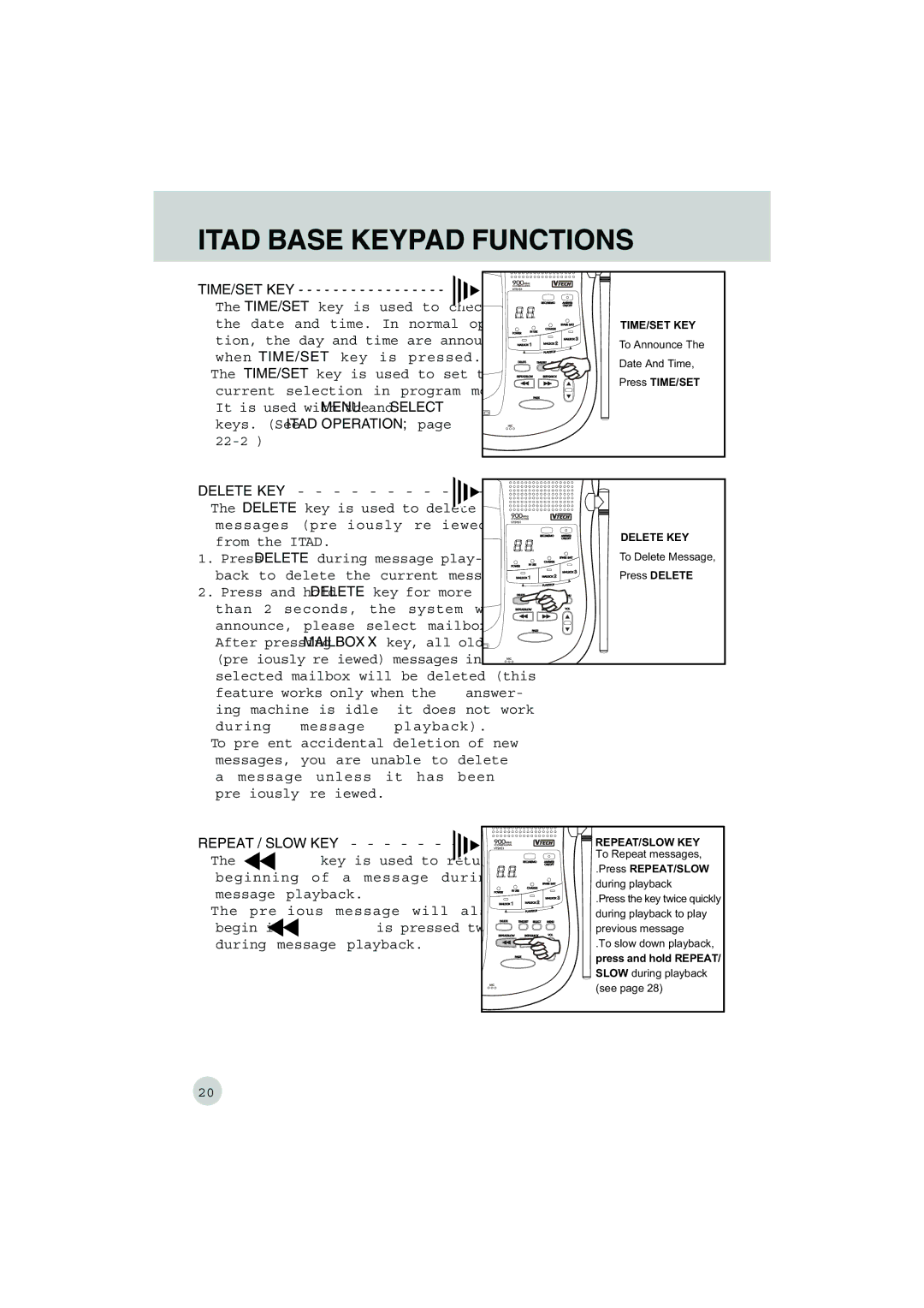 VTech VT 9155 important safety instructions Time/Set Key 