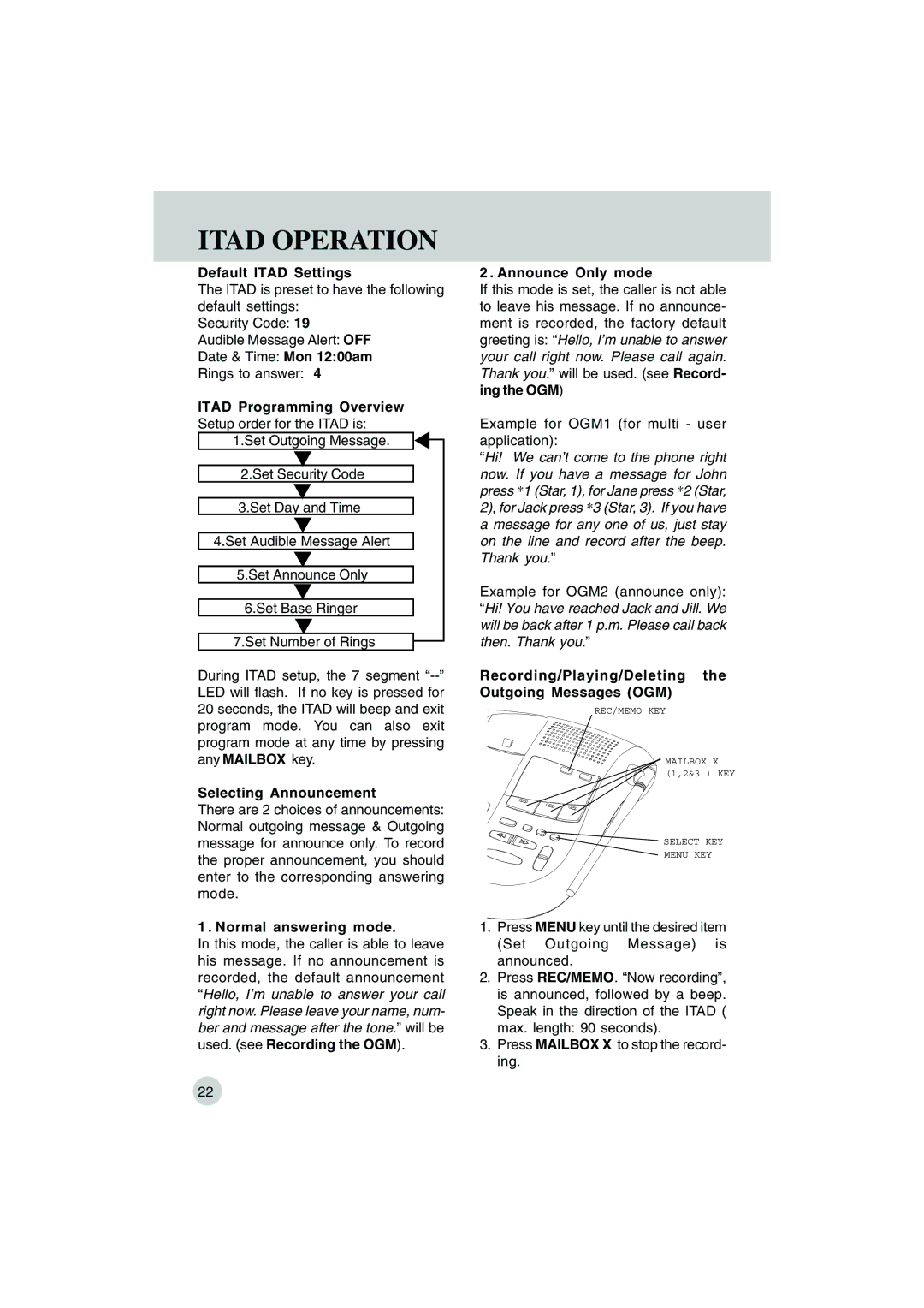 VTech VT 9155 important safety instructions Itad Operation 