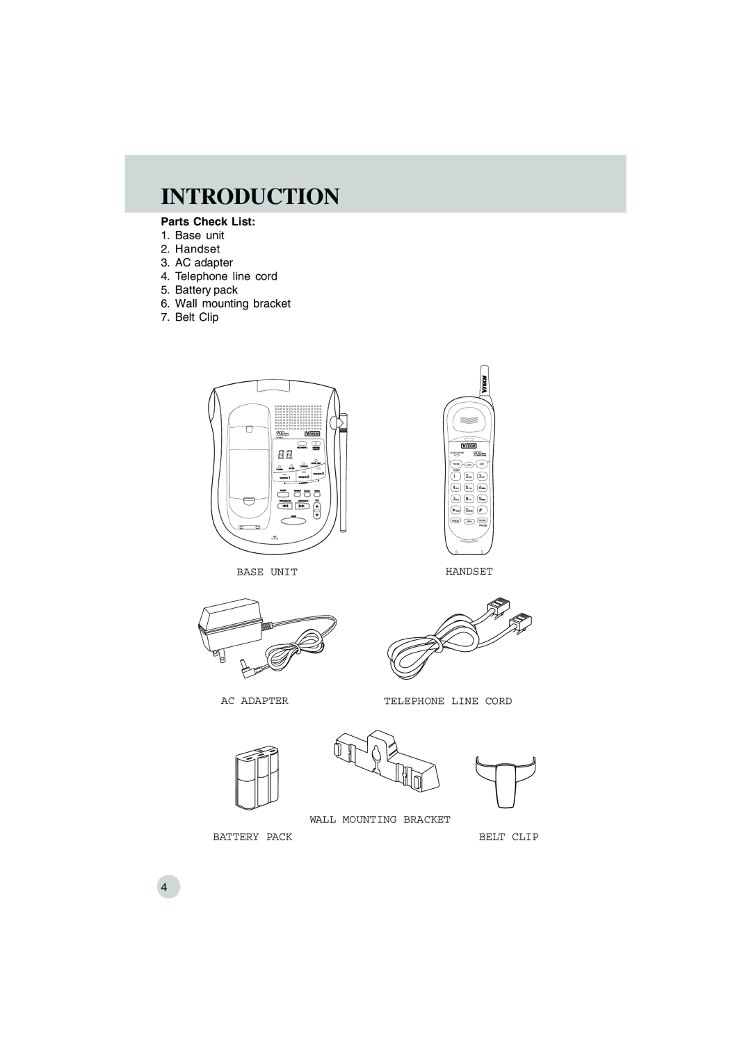 VTech VT 9155 important safety instructions Parts Check List 