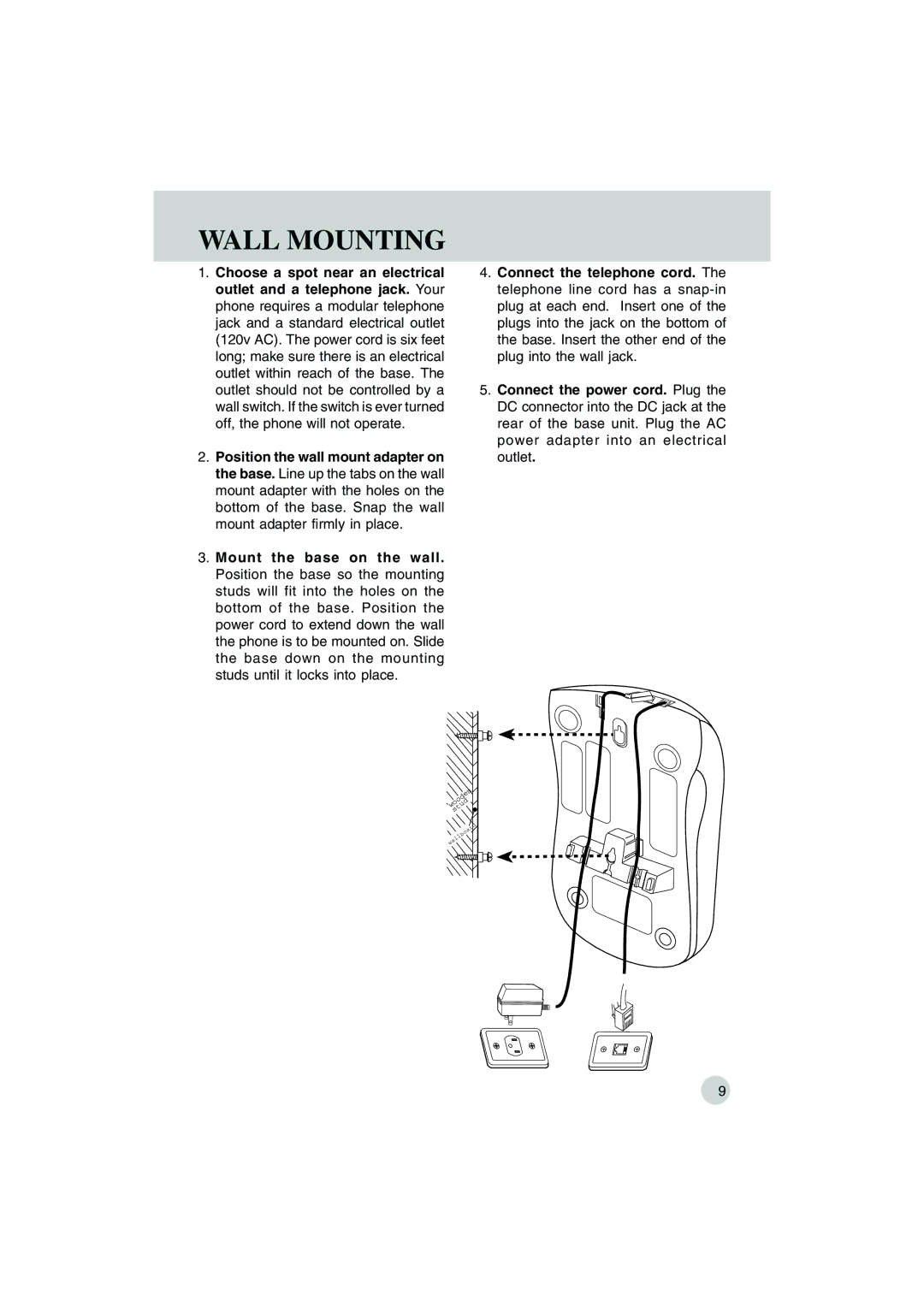 VTech VT 9155 important safety instructions Wall Mounting 