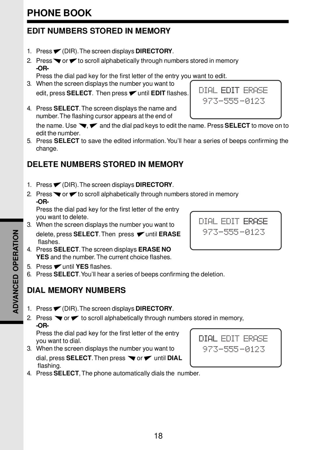 VTech VT 9162 Edit Numbers Stored in Memory, Delete Numbers Stored in Memory, Dial Memory Numbers 