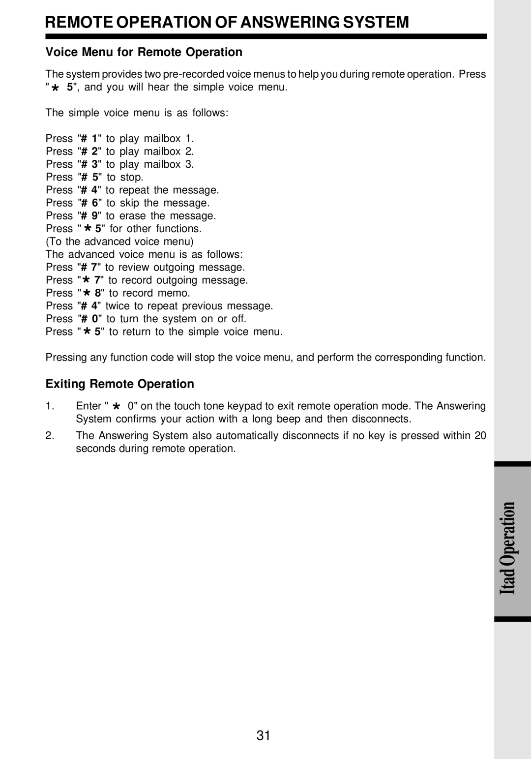 VTech VT 9162 important safety instructions Voice Menu for Remote Operation, Exiting Remote Operation 