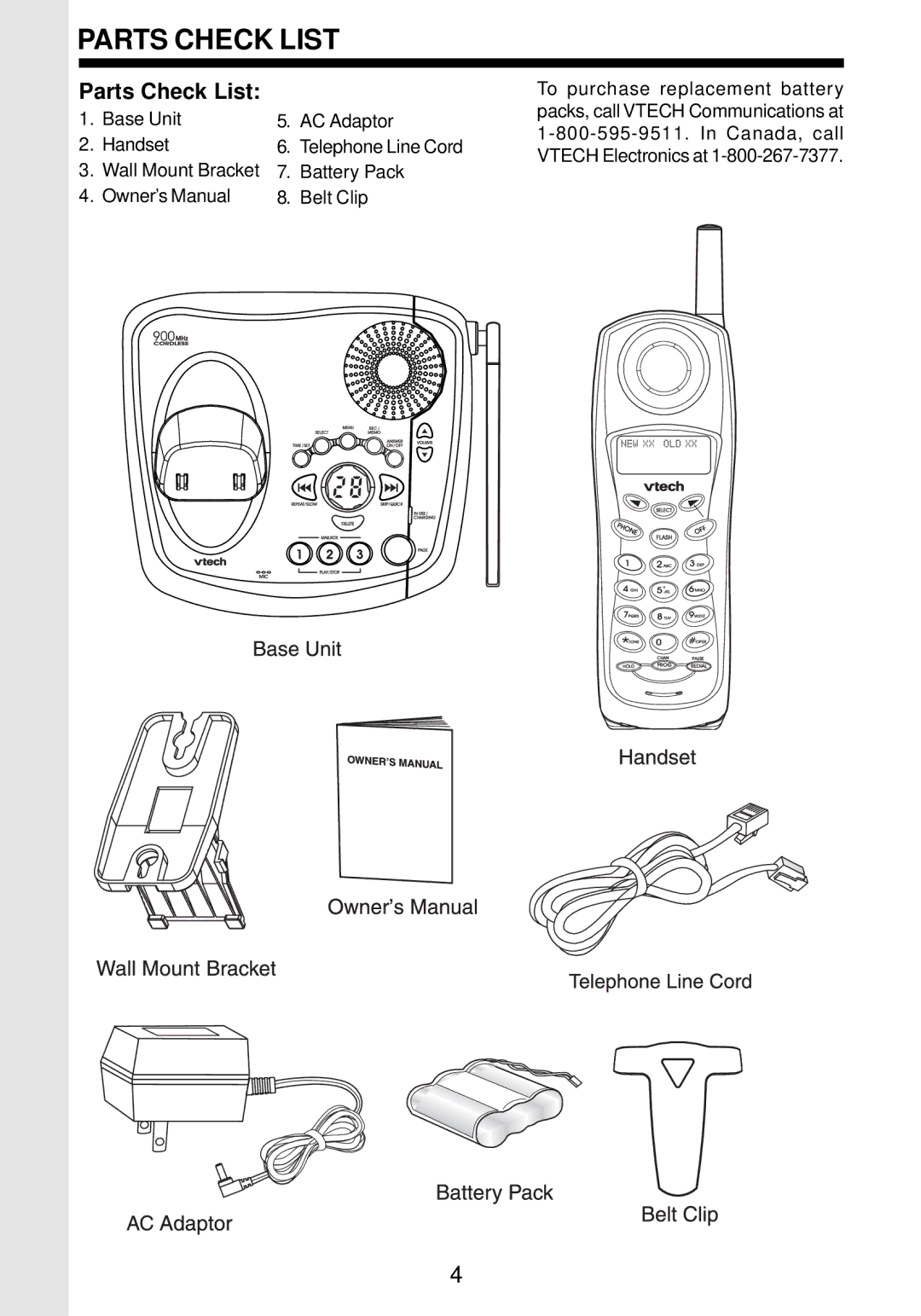 VTech VT 9162 important safety instructions Parts Check List 