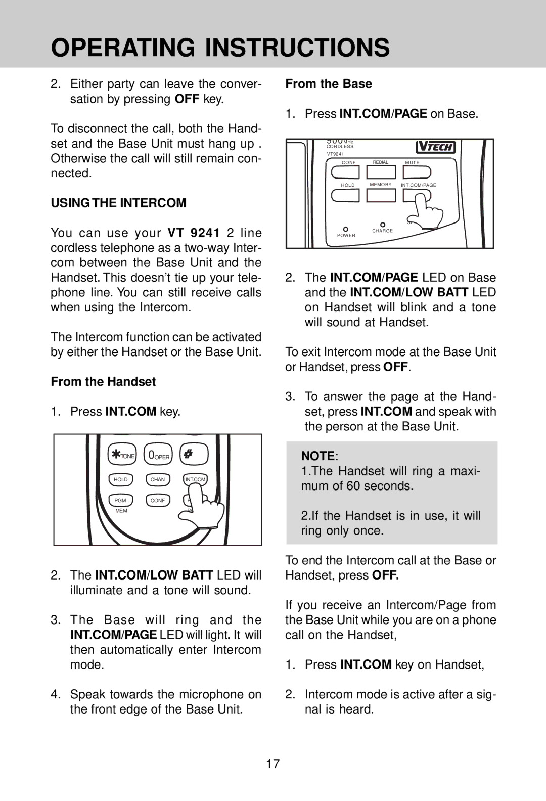 VTech VT 9241 manual Using the Intercom 