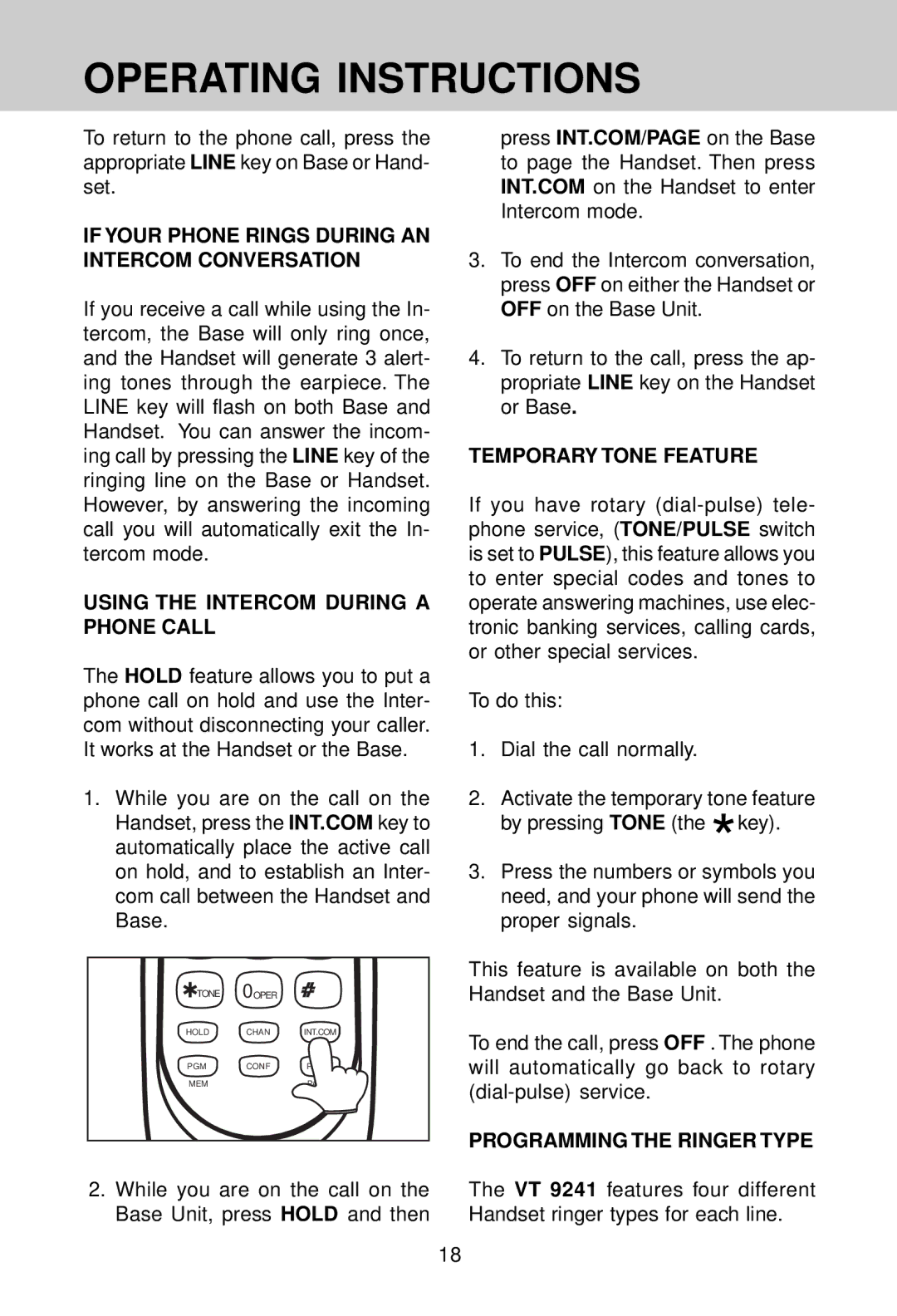 VTech VT 9241 manual If Your Phone Rings During AN Intercom Conversation, Using the Intercom During a Phone Call 