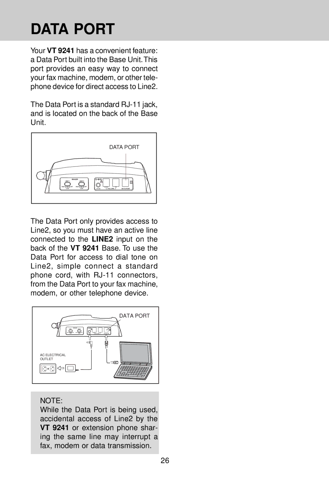 VTech VT 9241 manual Data Port 