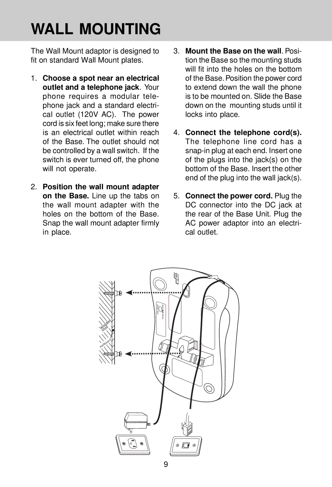 VTech VT 9241 manual Wall Mounting 