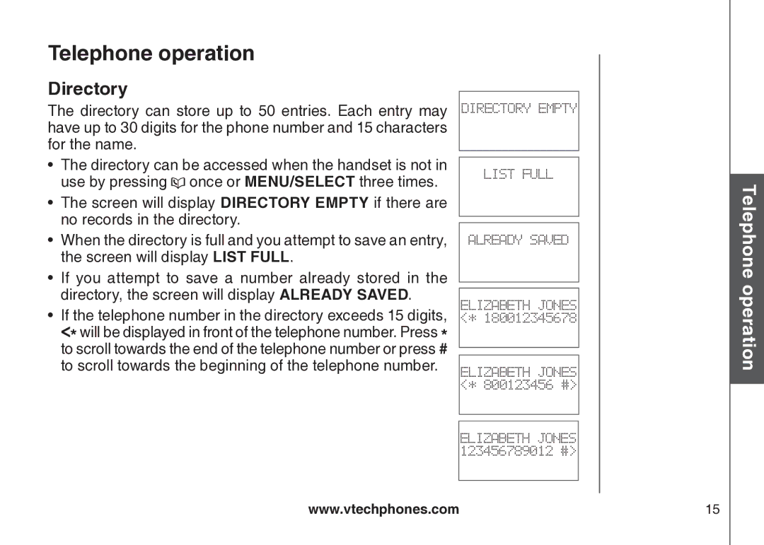 VTech VT-DS6121 user manual Directory 