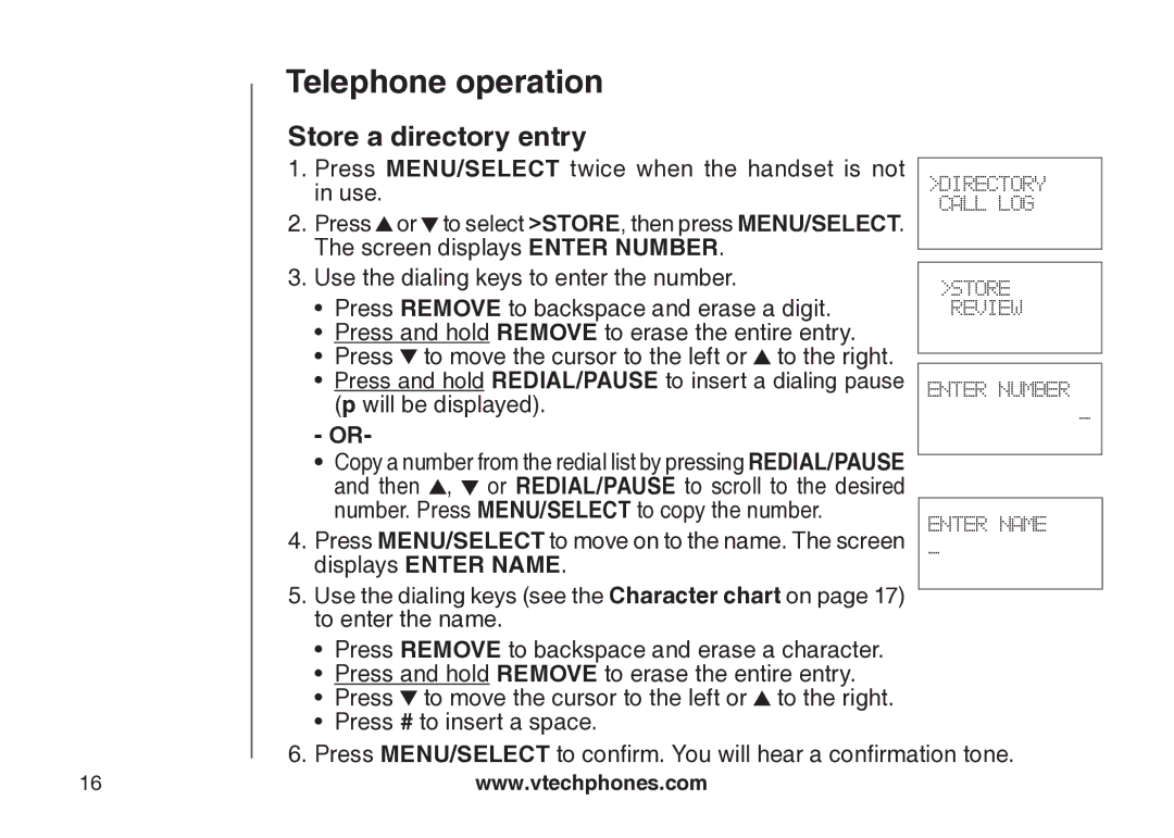 VTech VT-DS6121 user manual Store a directory entry 