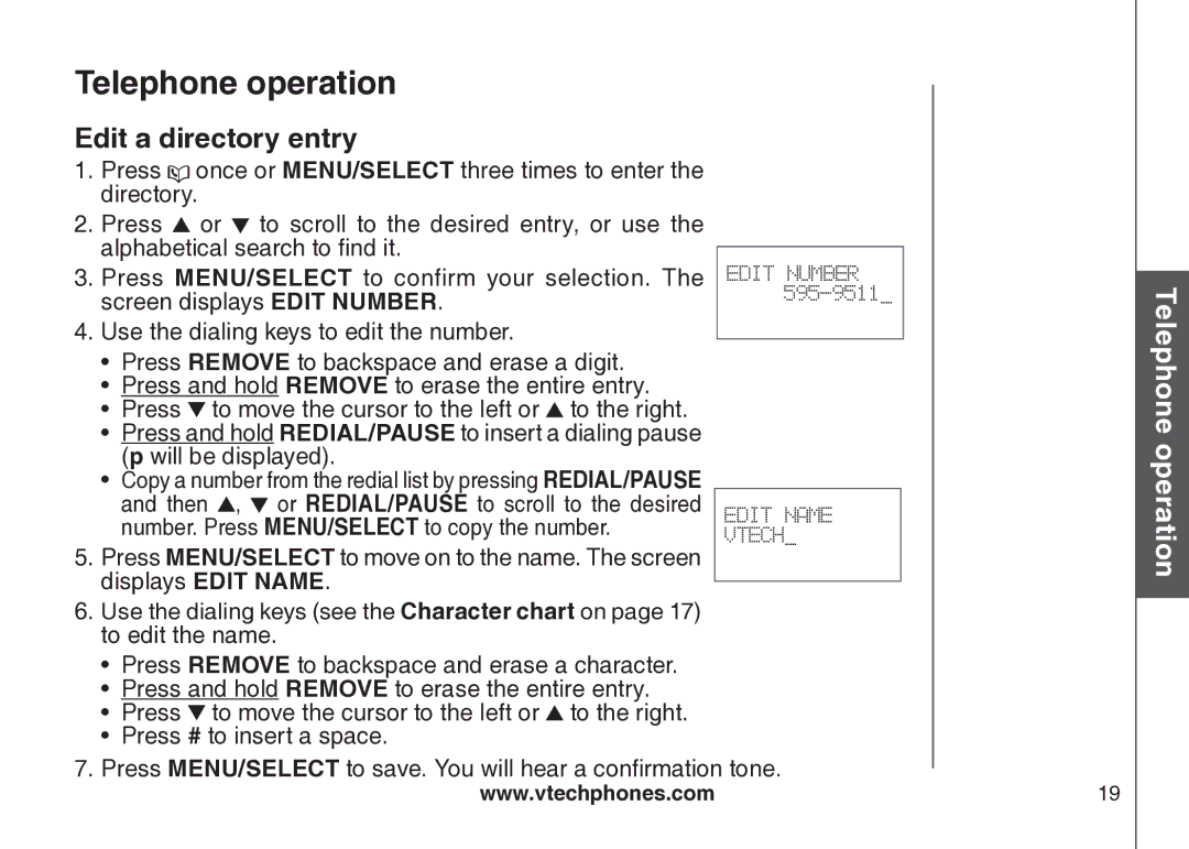 VTech VT-DS6121 user manual Edit a directory entry 