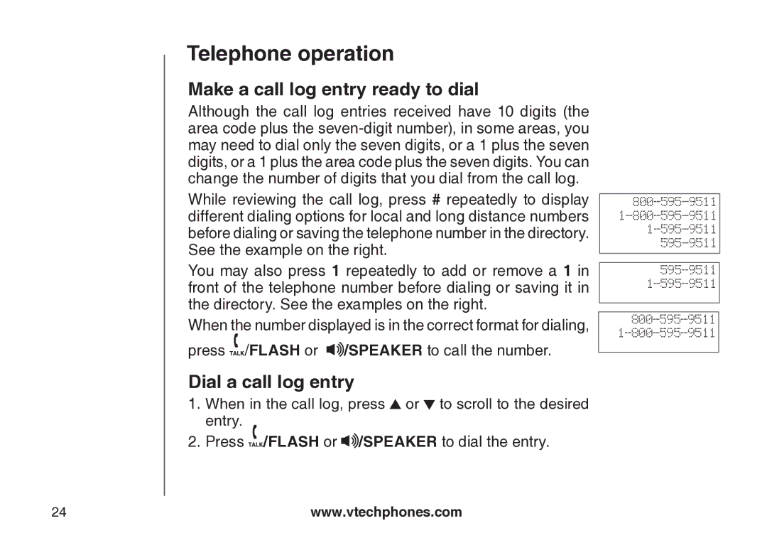 VTech VT-DS6121 user manual Make a call log entry ready to dial, Dial a call log entry 