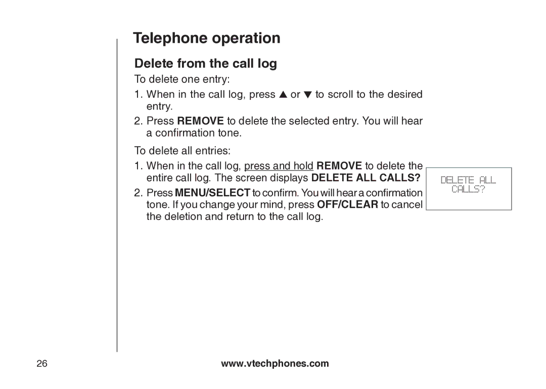 VTech VT-DS6121 user manual Delete from the call log 