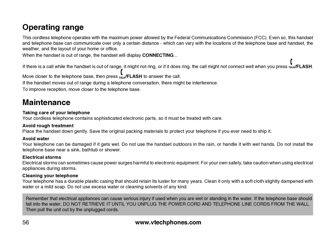 VTech VT-DS6121 user manual Operating range, Maintenance 