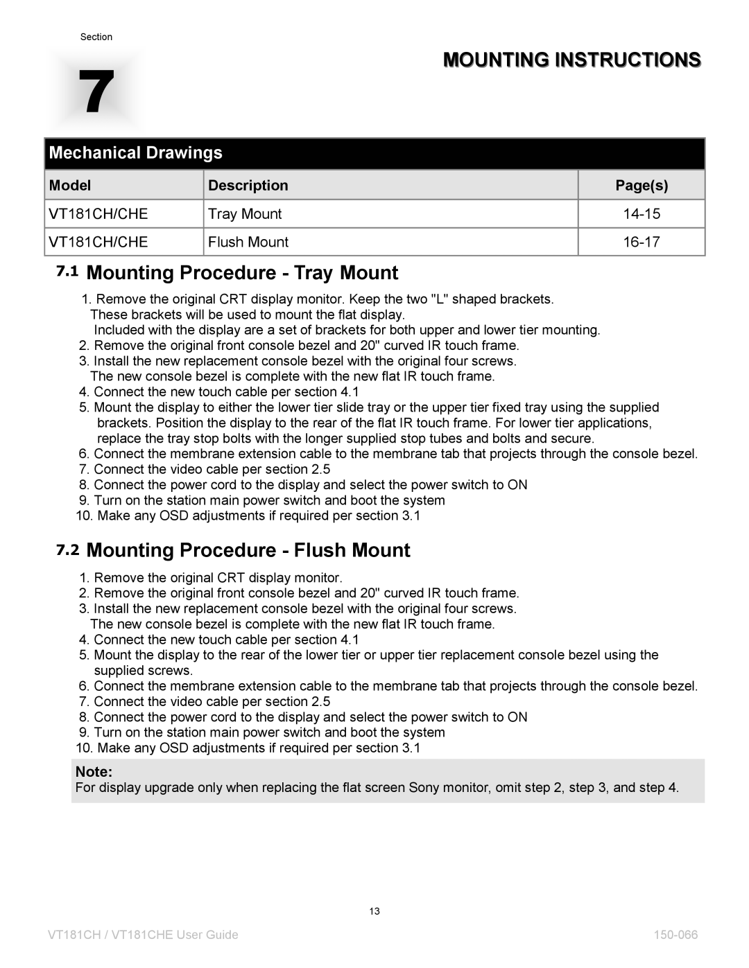 VTech VT181CHE-IR, VT181CH-IR manual Mounting Instructions, Mounting Procedure Tray Mount, Mounting Procedure Flush Mount 