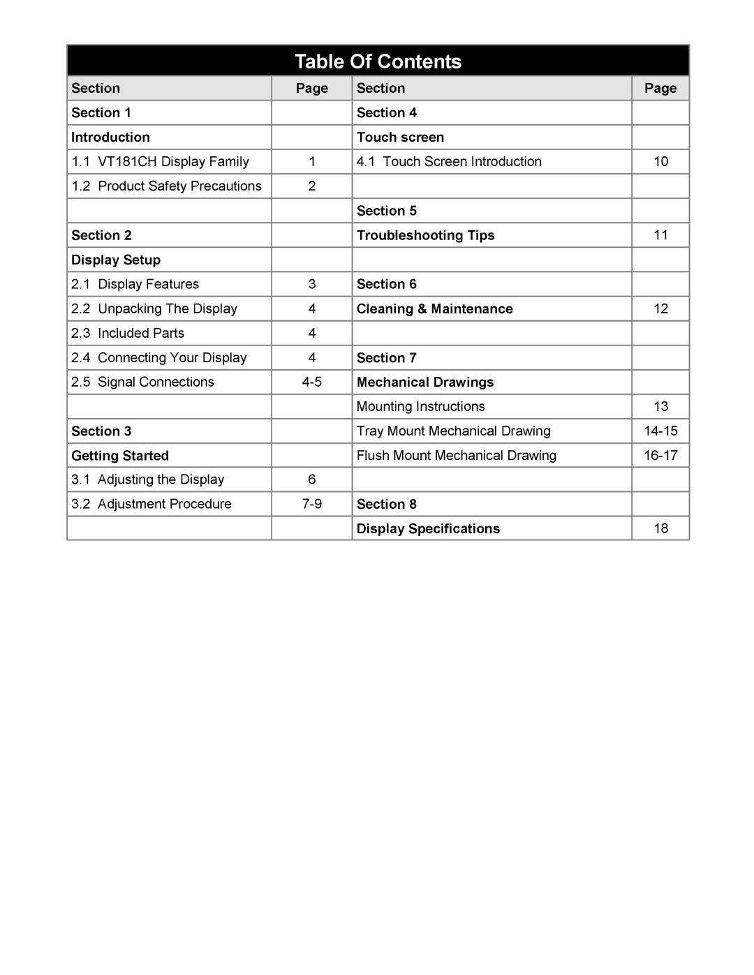 VTech VT181CH-IR, VT181CHE-IR manual Table Of Contents 