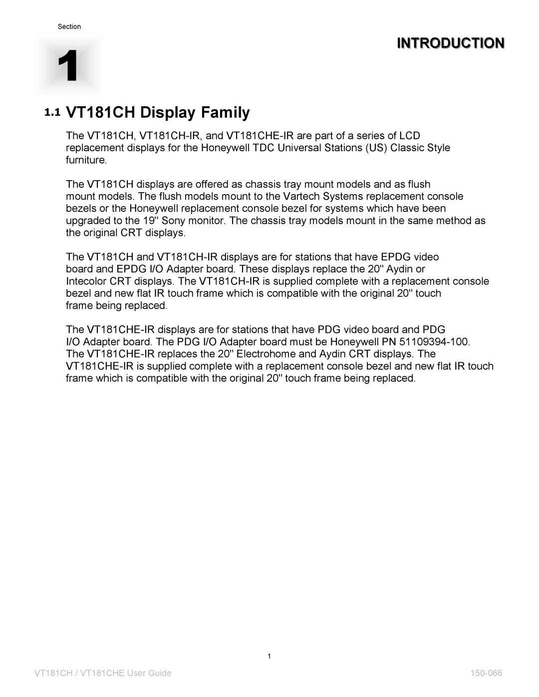 VTech VT181CHE-IR, VT181CH-IR manual VT181CH Display Family, Introduction 