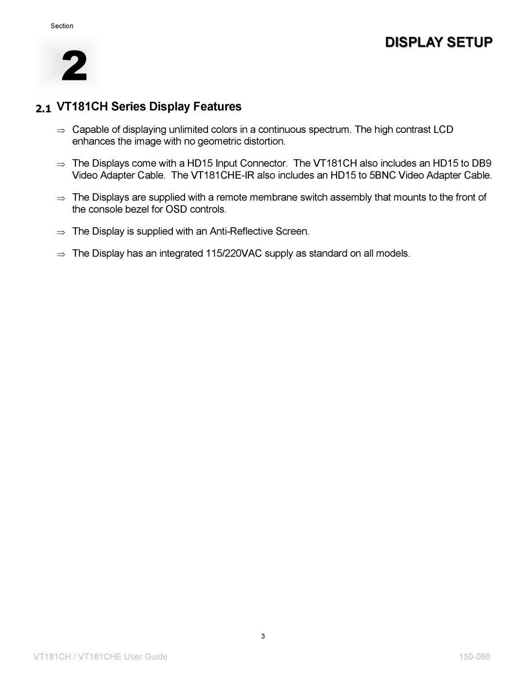 VTech VT181CH-IR, VT181CHE-IR manual Display Setup, VT181CH Series Display Features 