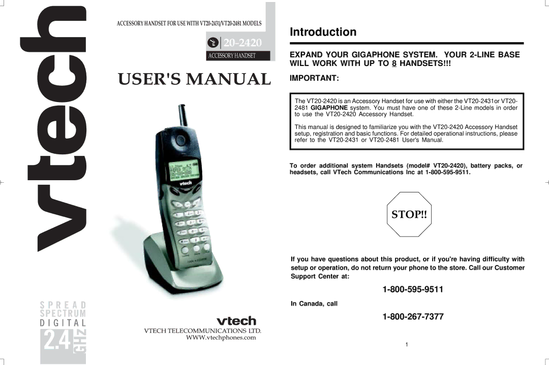 VTech VT20-2420 user manual Introduction, Stop 