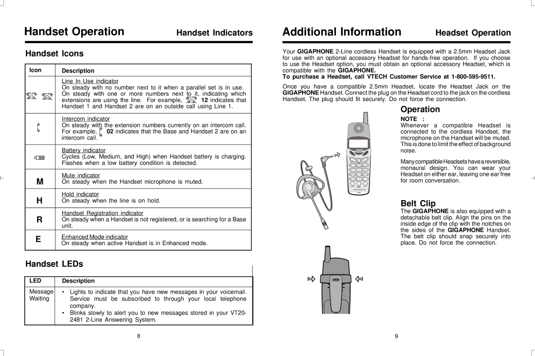 VTech VT20-2420 user manual Handset Operation, Additional Information 