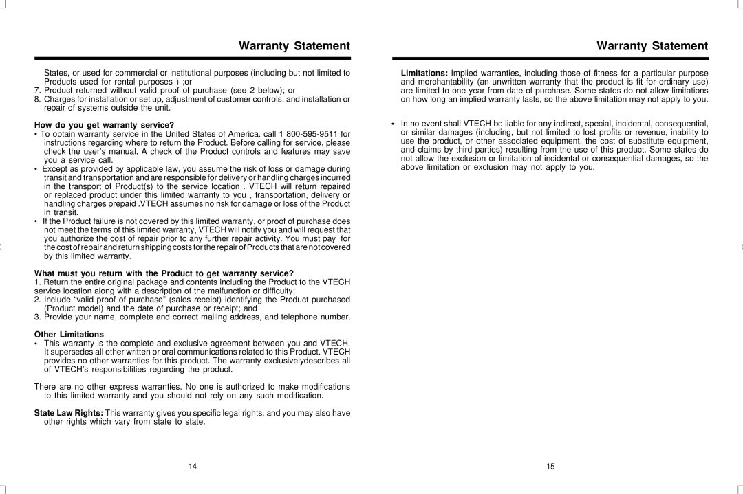 VTech VT20-2420 user manual How do you get warranty service? 