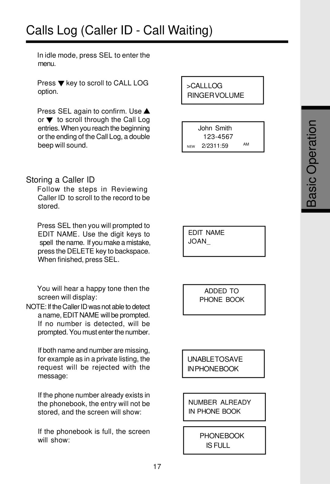 VTech VT2625 user manual Calls Log Caller ID Call Waiting, Storing a Caller ID 