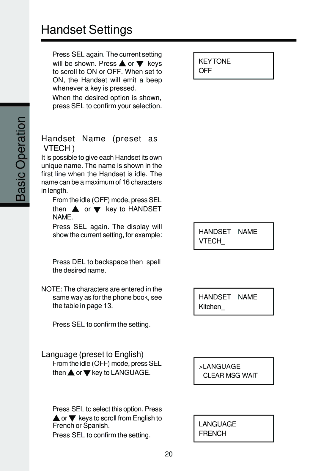 VTech VT2625 user manual Handset Name preset as ‘VTECH’, Language preset to English 