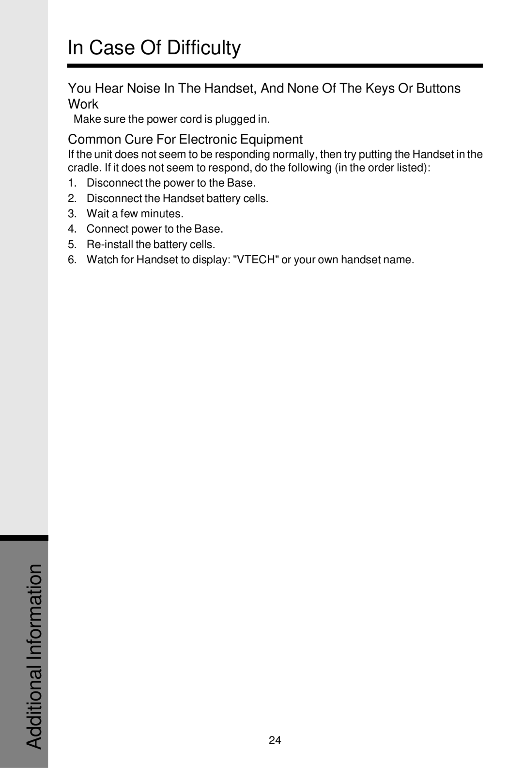 VTech VT2625 user manual Common Cure For Electronic Equipment 