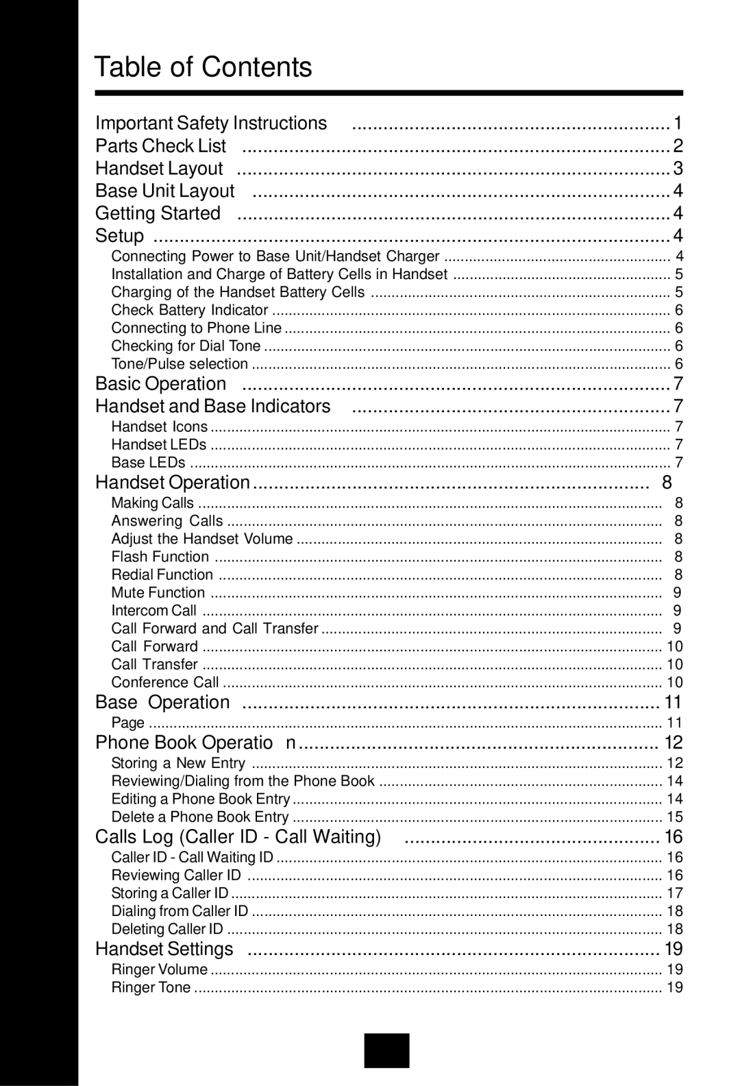 VTech VT2625 user manual Table of Contents 