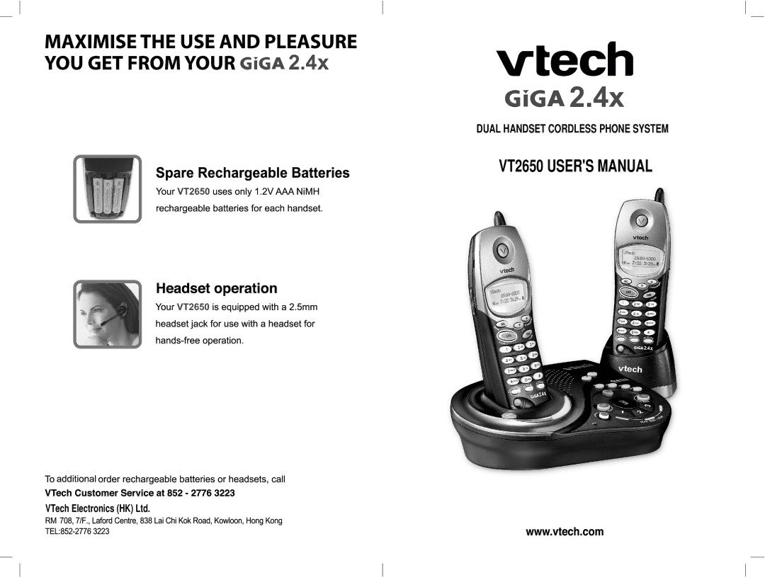 VTech VT2650 user manual Dual Handset Cordless Phone System 