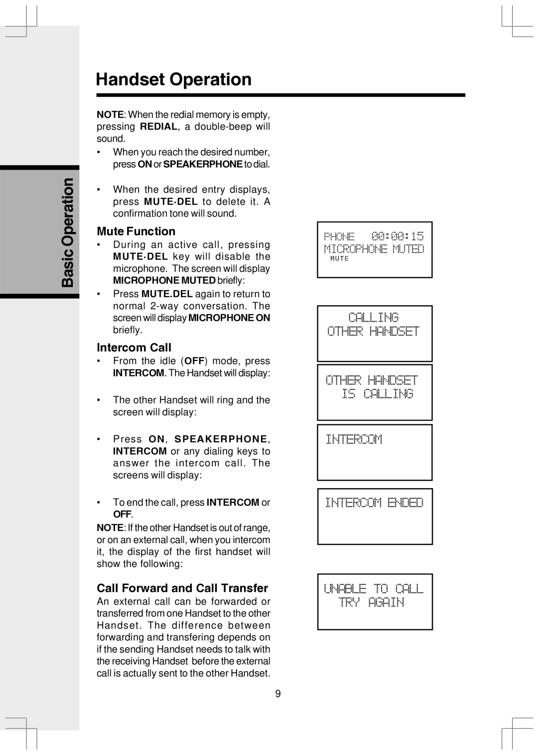 VTech VT2650 user manual Mute Function, Intercom Call, Call Forward and Call Transfer 