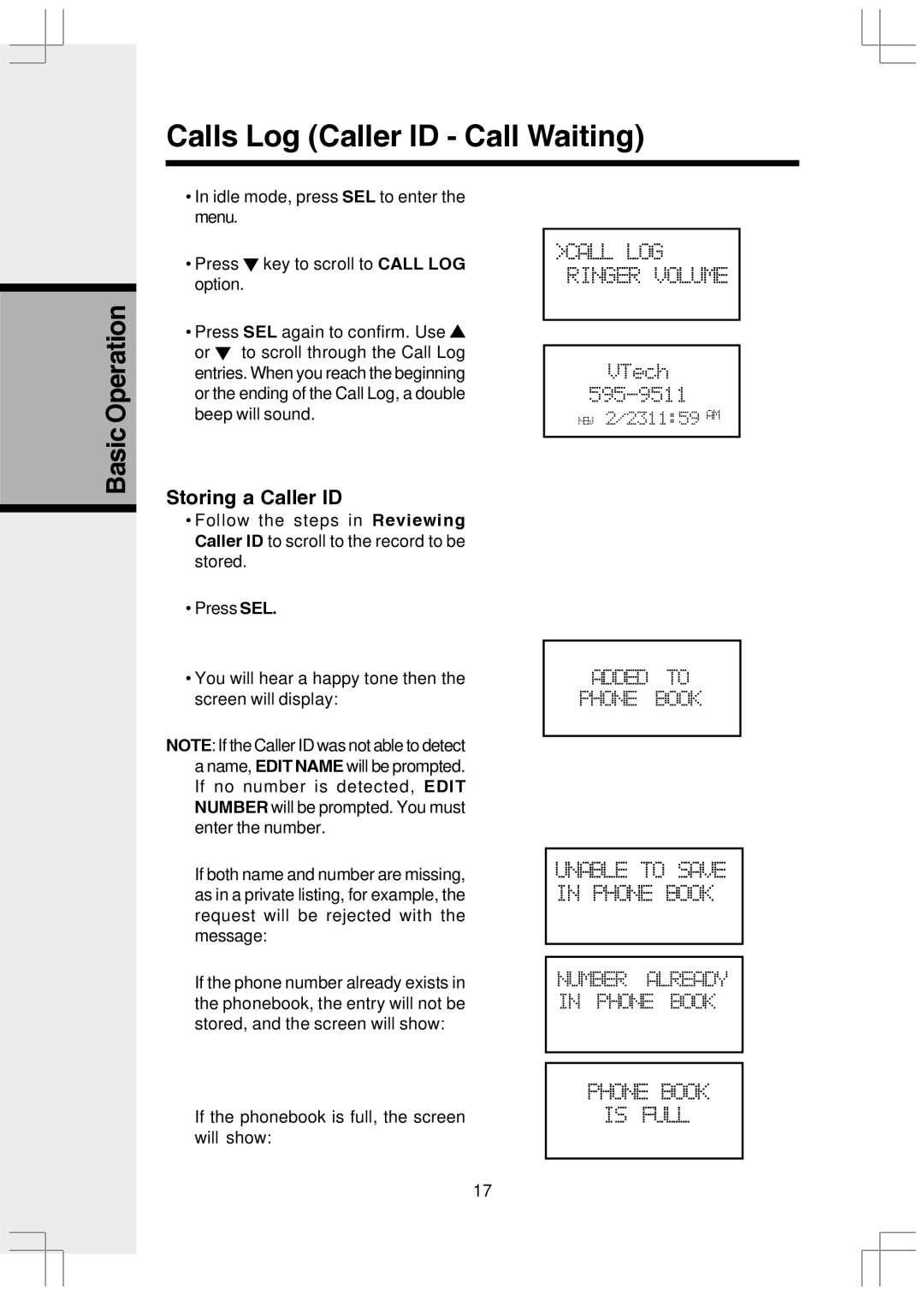 VTech VT2650 user manual Storing a Caller ID 