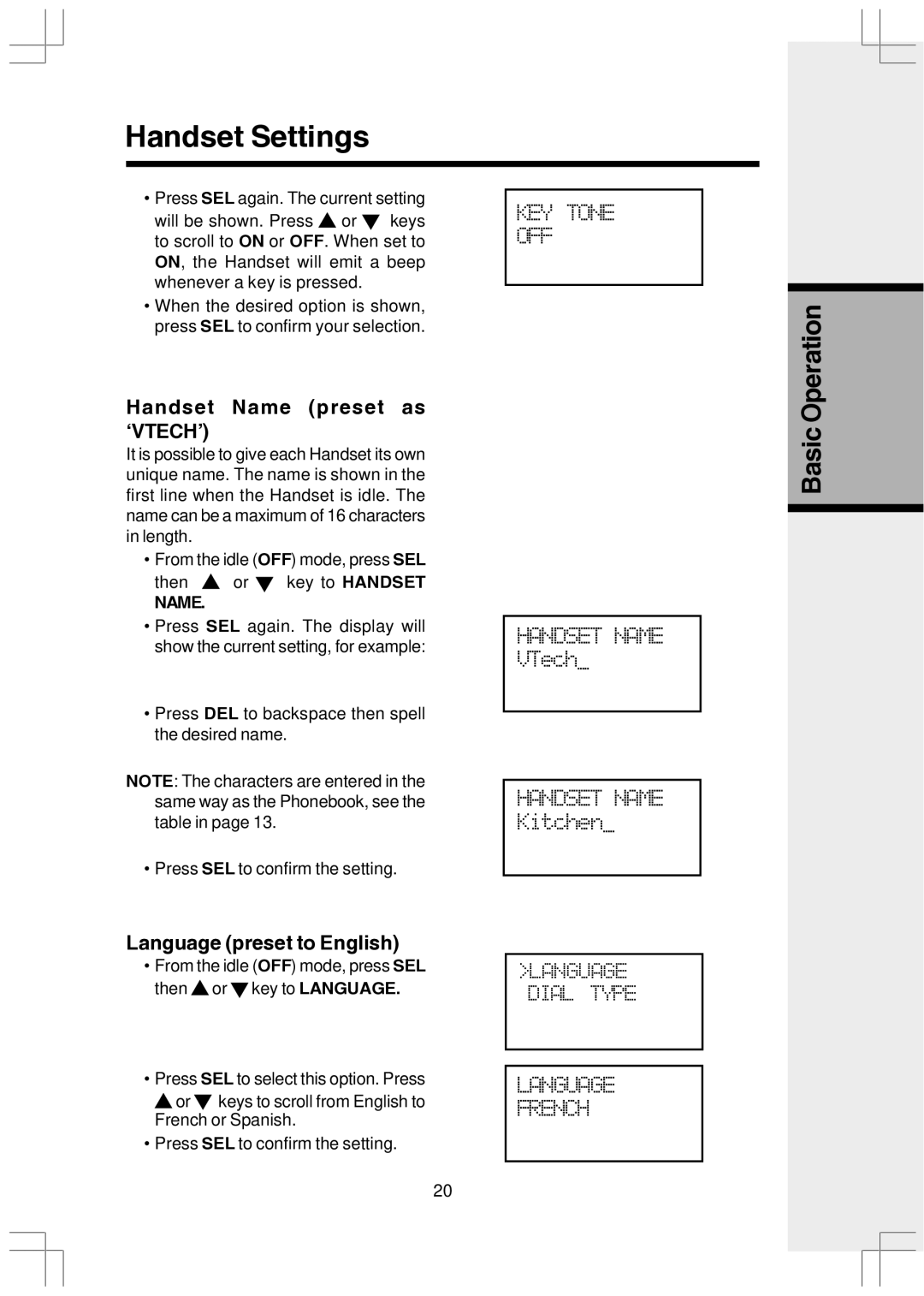 VTech VT2650 user manual Handset Name preset as ‘VTECH’, Language preset to English 