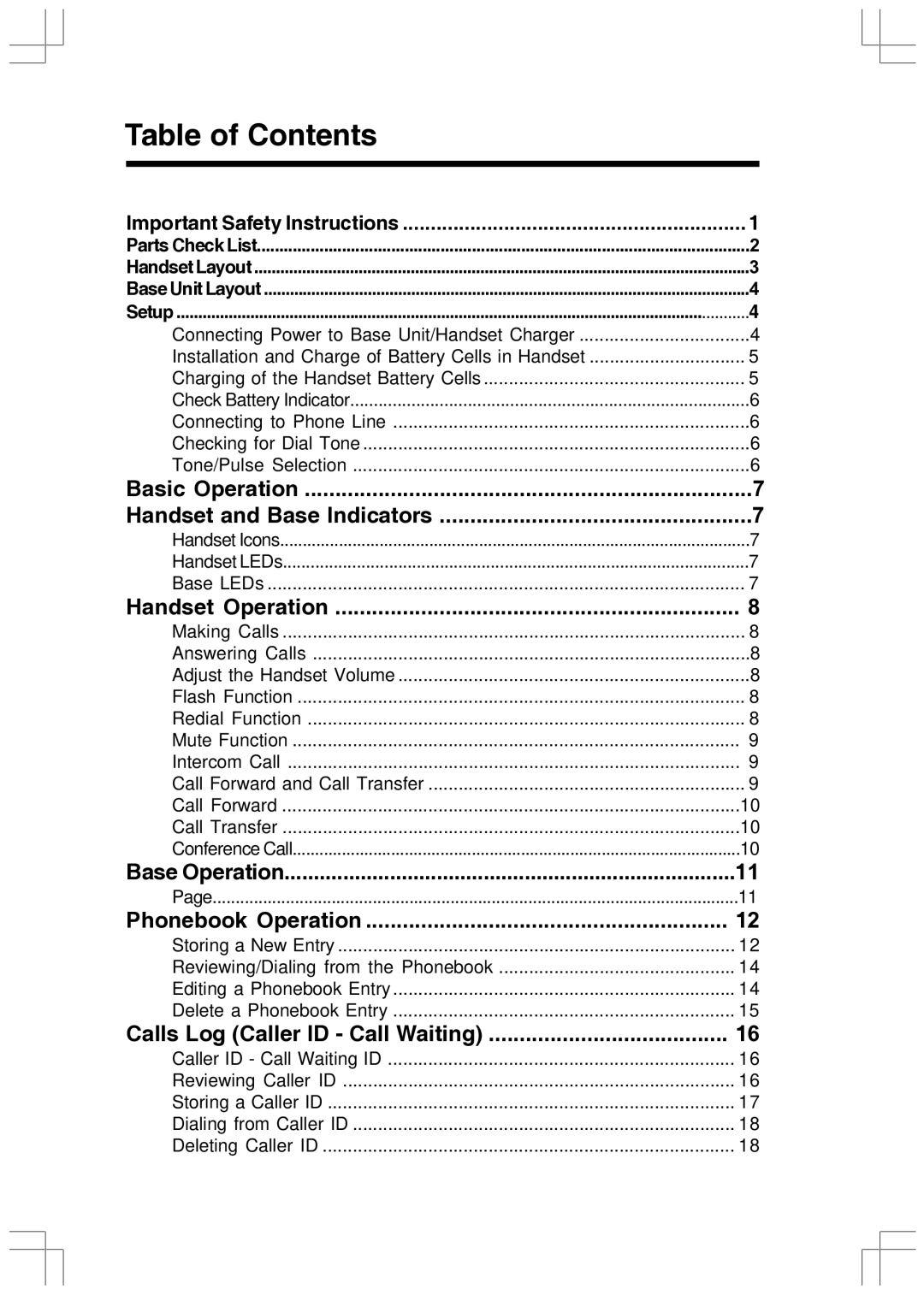 VTech VT2650 user manual Table of Contents 