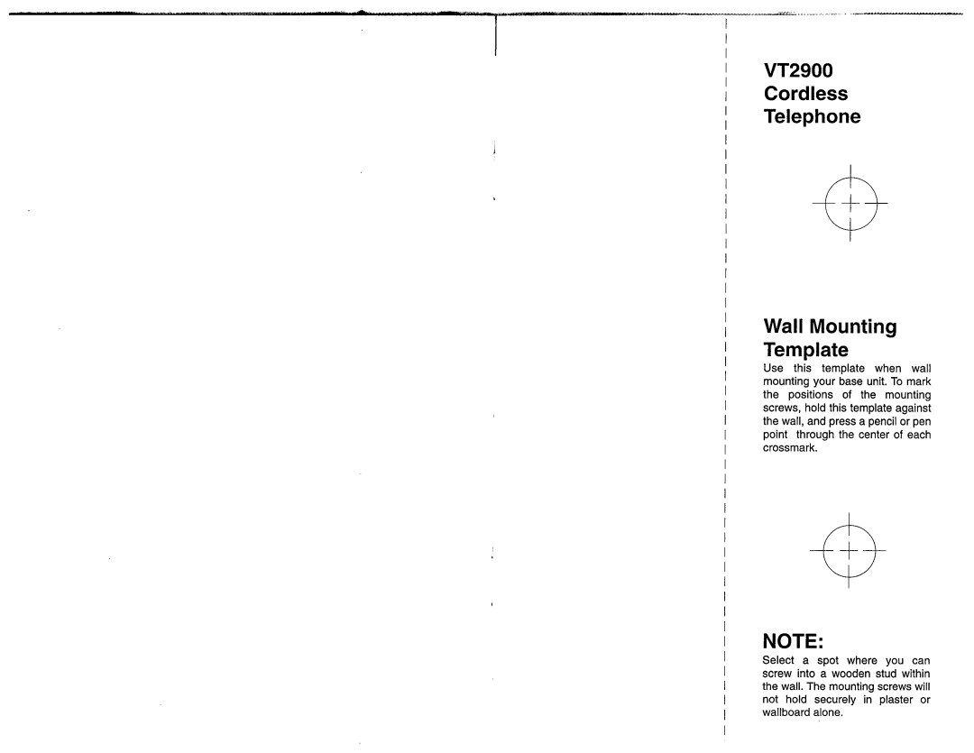 VTech manual VT2900 Cordless Telephone Wall Mounting Template 