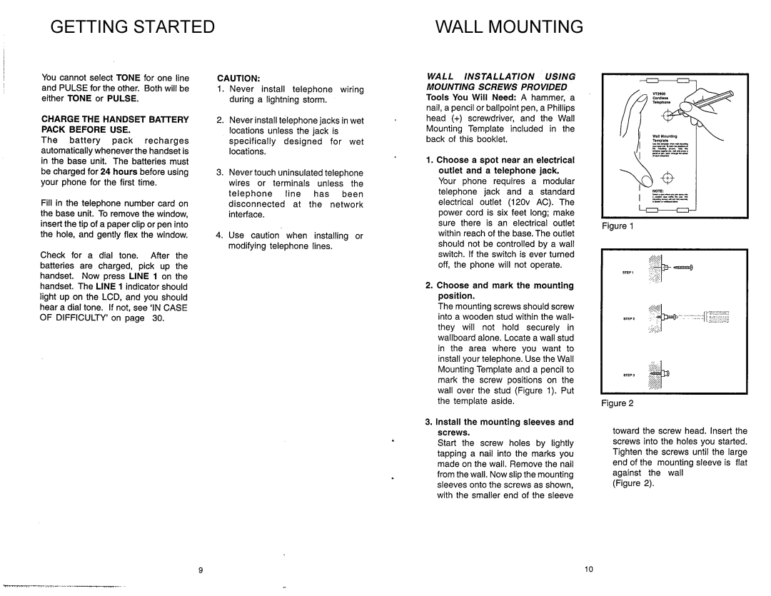 VTech VT2900 manual Getting Started Wall Mounting, Pack Before USE 